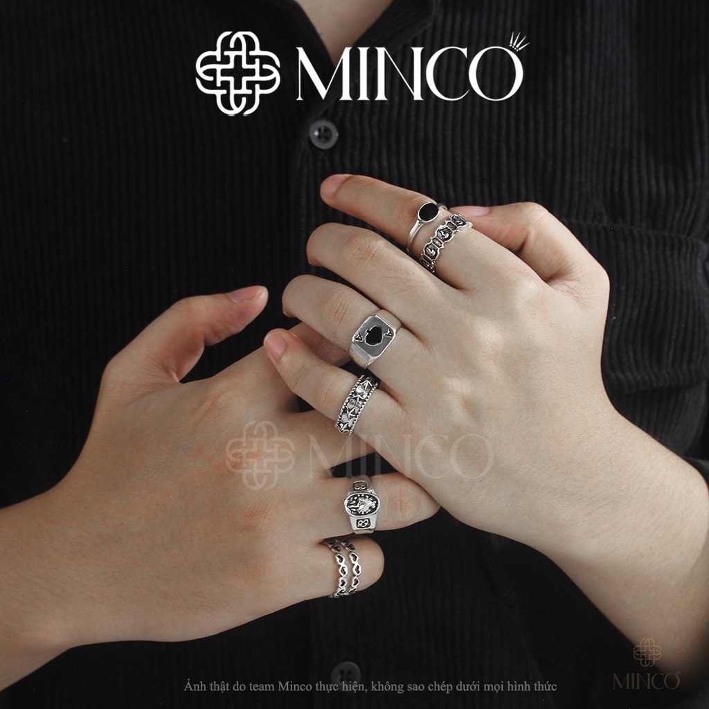 Set 7 Nhẫn nam màu bạc Minco Accessories phong cách Hip hop cá tính Ngầu Đẹp Chất Liệu Titan Không Gỉ NT02