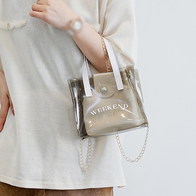 Túi Đeo Vai Bằng Nhựa Pvc Trong Suốt Phối Dây Xích Thời Trang