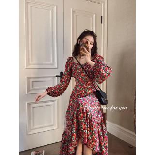 Đầm Maxi Tay Dài Hoạ Tiết Hoa Hồng Phong Cách Vintage