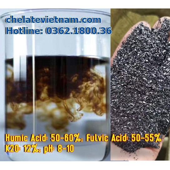Gói 1kg Super Kali Humate Chelate  Humic Acid: 50-60%, Fulvic 50 - 55%, K2O : 12%