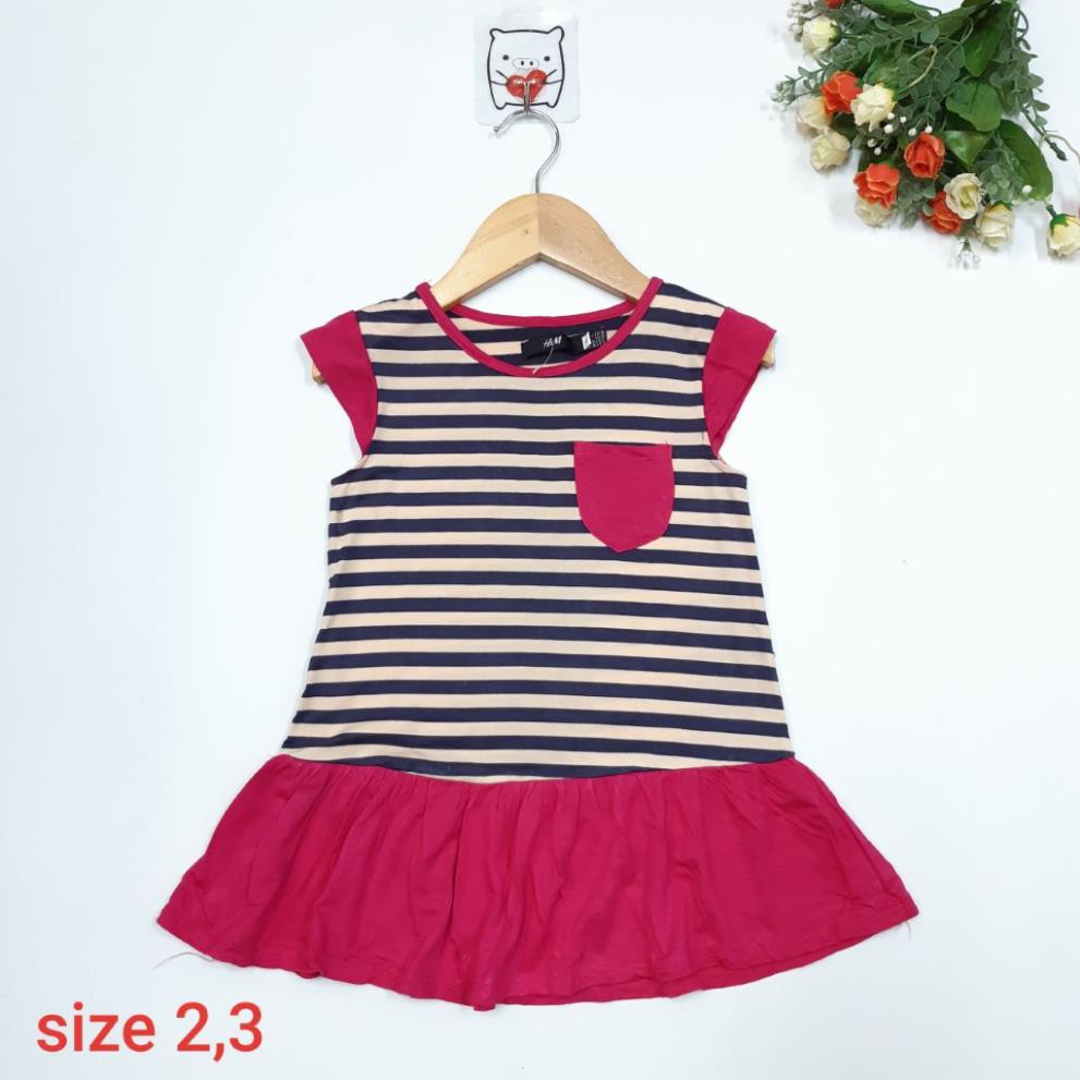 DG49-V-06- Váy bá gái tay con, chất thun lạnh, phối sọc, màu hồng, made in Việt Nam