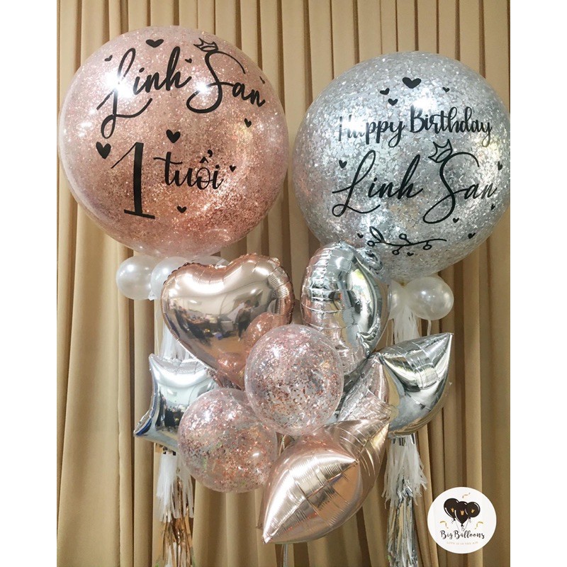 Bóng jumbo nhũ + in decal chữ theo yêu cầu