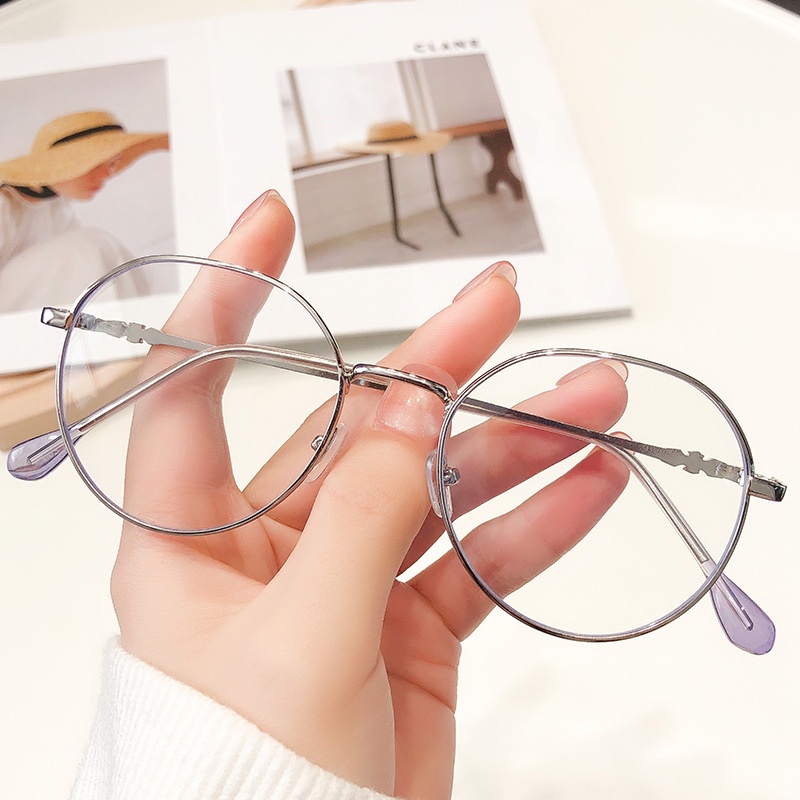 Gọng kính cận nam nữ mắt kính tròn không độ chống ánh sáng xanh phong cách Hàn Quốc thay được tròng cận 077