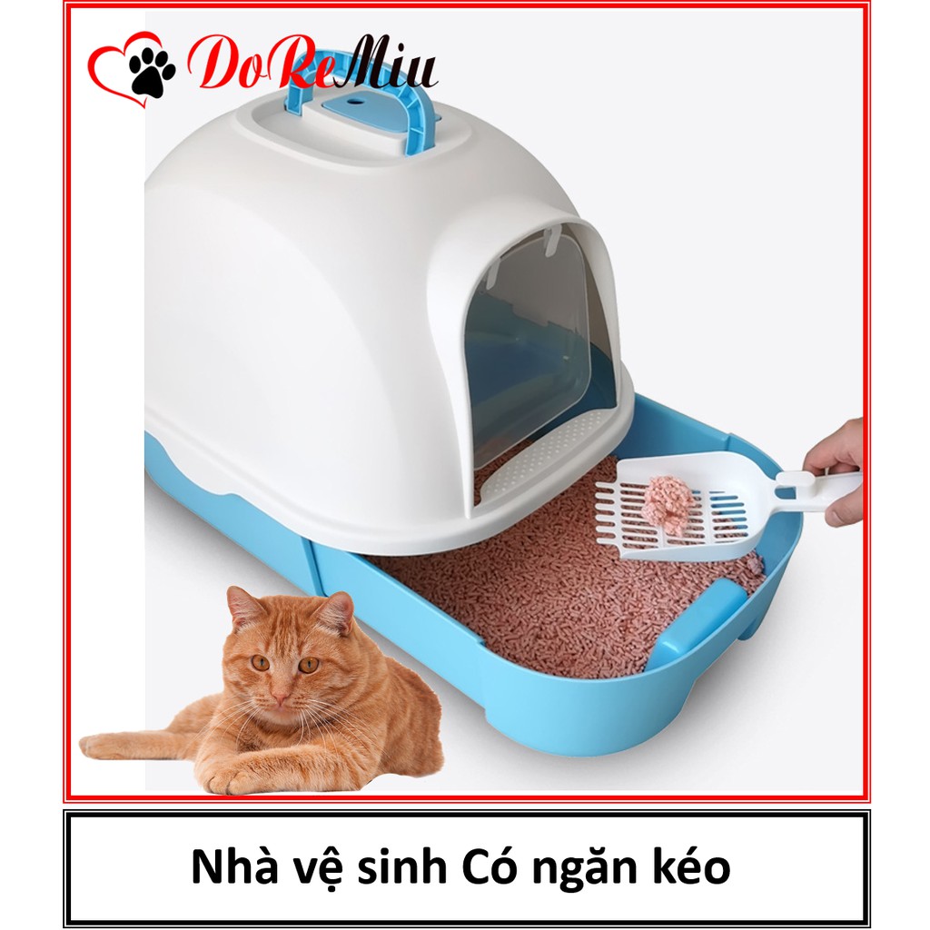 Doremiu - Nhà vệ sinh cho mèo dạng hộp kín có ngăn kéo siêu rộng đựng cát cho mèo dưới 10kg