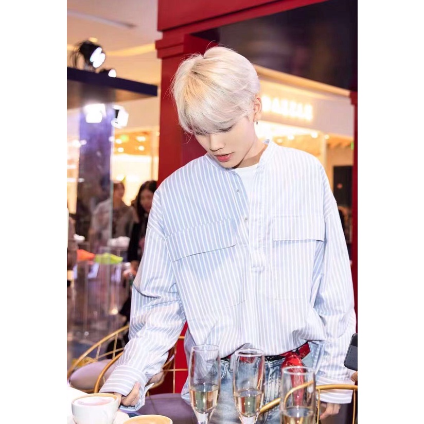 Áo Sơ Mi Tay Dài Cổ Henry Cài Nút Họa Tiết Kẻ Sọc Phong Cách Đường Phố Cổ Điển Thời Trang Mùa Hè 6 6th Dành Cho Nam Và Nữ