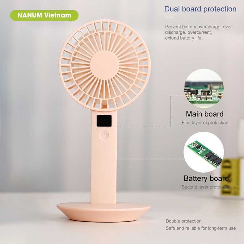 Quạt mini cầm tay Nanum sạc bằng USB đến 2.000mAh, thời gian quạt hoạt động lên đến 7h - BF028B | BigBuy360 - bigbuy360.vn
