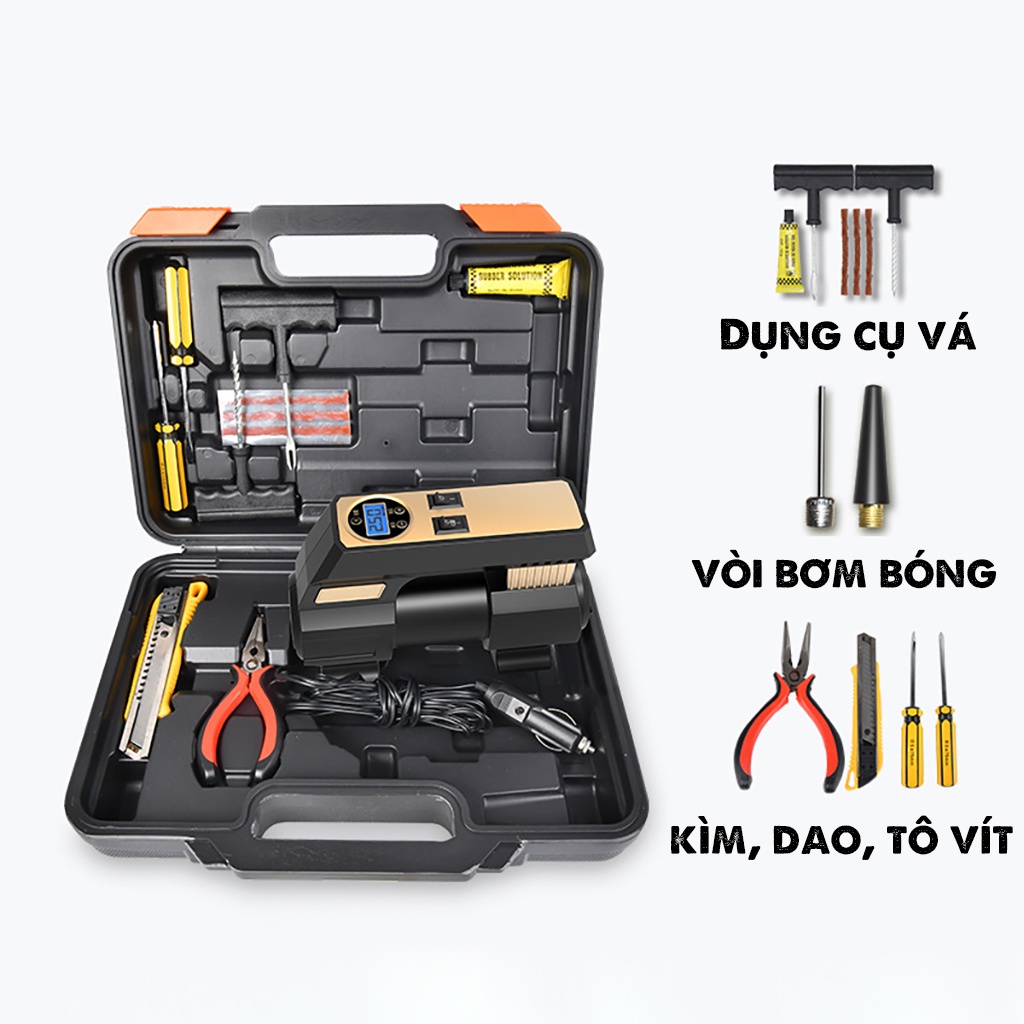 Máy Bơm Lốp Ô Tô Xe Hơi Mini Thông Minh 12V Tự Động Ngắt Theo Áp Suất Cài Đặt (phiên bản mới 2022)