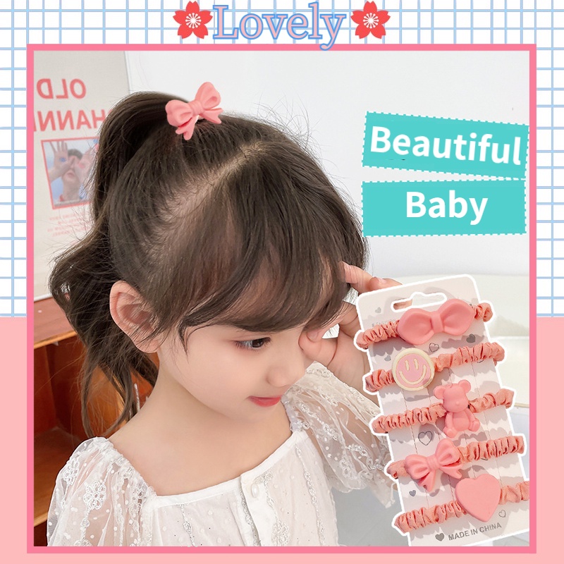 Set 5 Dây Buộc Tóc Cao Su Họa Tiết Hoạt Hình Phong Cách Hàn Quốc Đáng Yêu Cho Bé