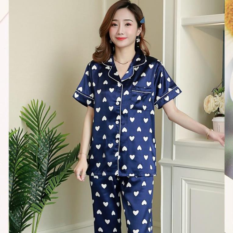 Đồ bộ dài nữ ❤️ 𝐇𝐚̀𝐧𝐠 𝐜𝐚𝐨 𝐜𝐚̂́𝐩 ❤️ Bộ Pijama lụa đẹp quyến rũ, áo ngắn tay, quần dài, dáng ngọt ngào B56A