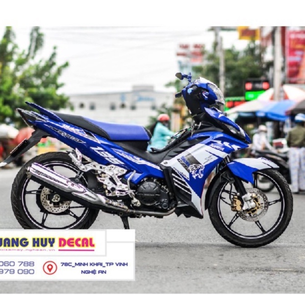 Tem xe exciter 135 xanh trắng, độ team trùm decal xe máy ex dán đời 2011-2014