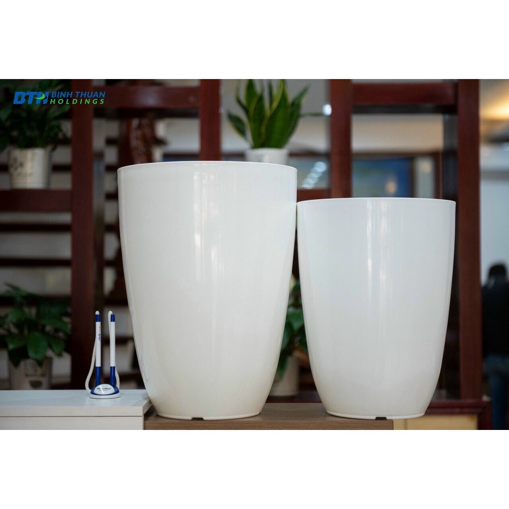 Set 02 Chậu Nhựa Bom Trơn cỡ đại 350x400, KT: 30x40 (ĐK Miệng x Cao) Cm, Hình Tròn, Màu Trắng Trồng Hoa, Cây Cảnh