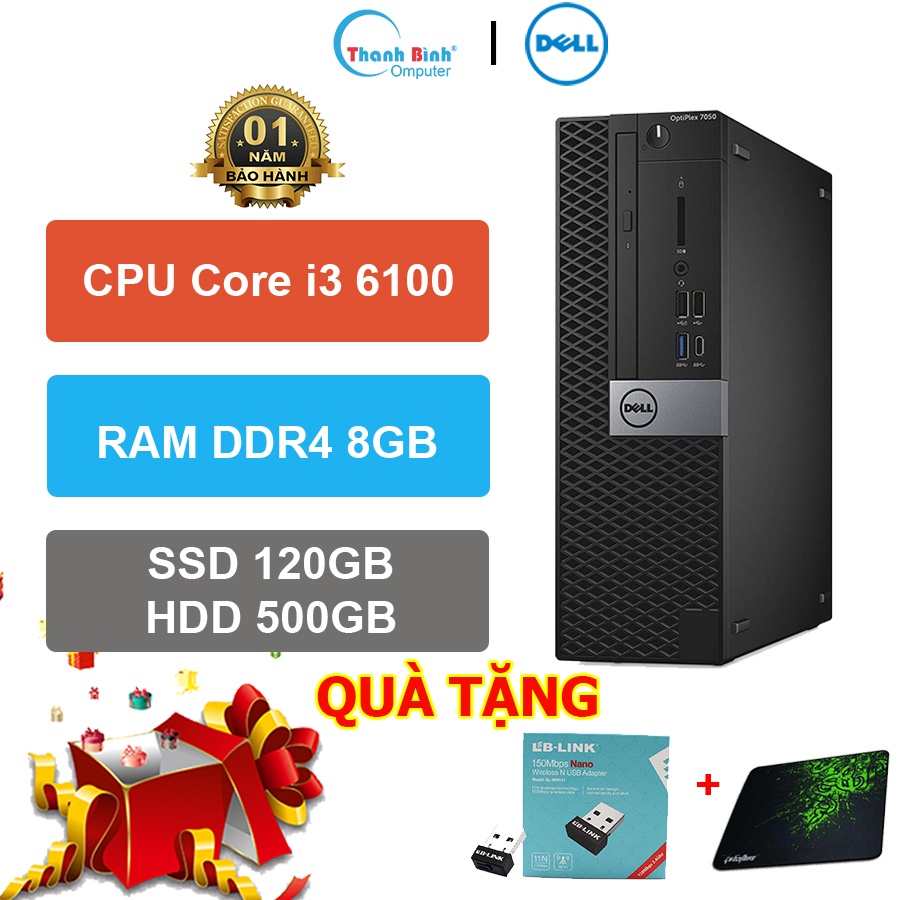 Máy Tính Đồng Bộ Dell ThanhBinhPC Dell Optiplex 3050 SFF ( CPU Core i3 6100 - RAM 8G - SSD 120G - HDD 500G  ) - BH12T.