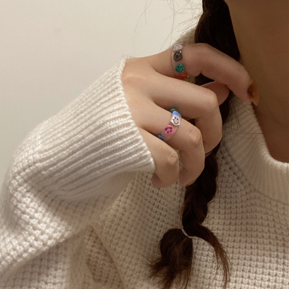 Nhẫn Nhựa Trong Suốt Hình Mặt Cười Xinh Xắn Dễ Phối Đồ