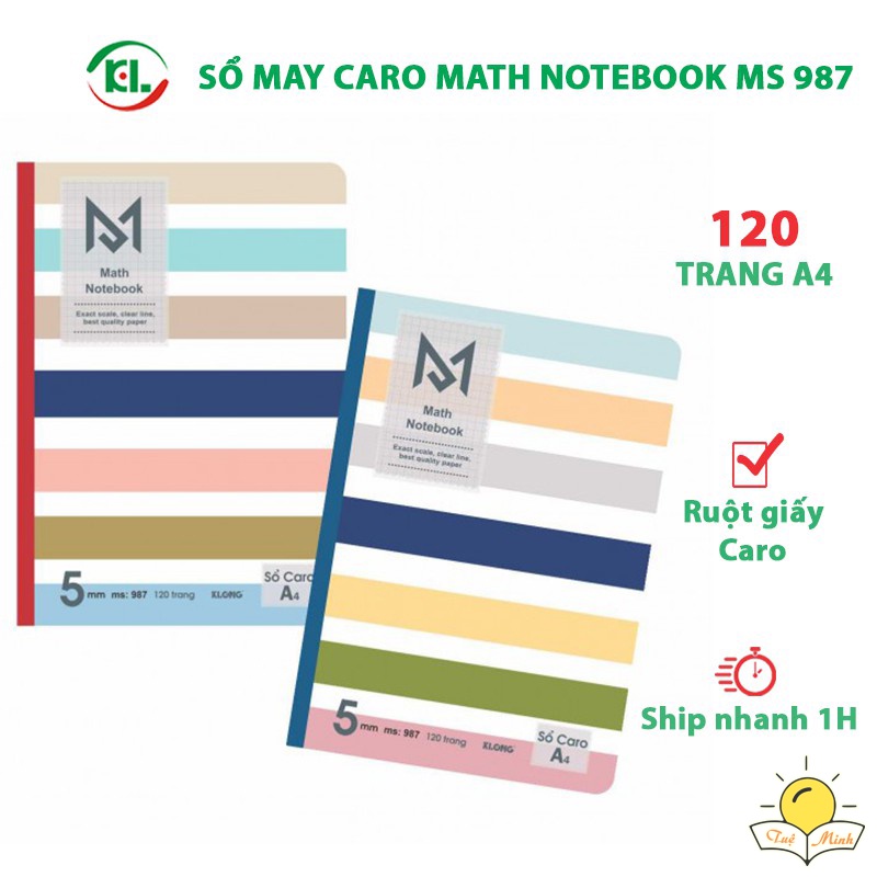 Sổ may dán gáy 120 trang Caro A4 MS 987 Klong Math Notebook, vở Klong