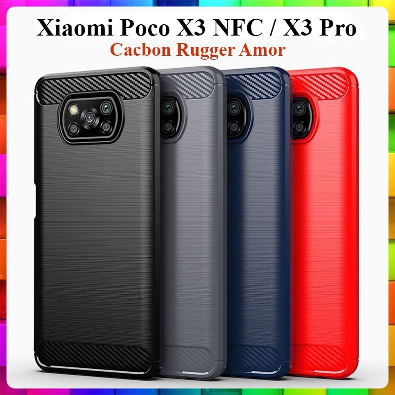 Ốp lưng dẻo Xiaomi Poco X3 NFC, Poco X3 Pro (dùng chung) vân sợi cacbon chống sốc, chống vân tay Rugger Amor