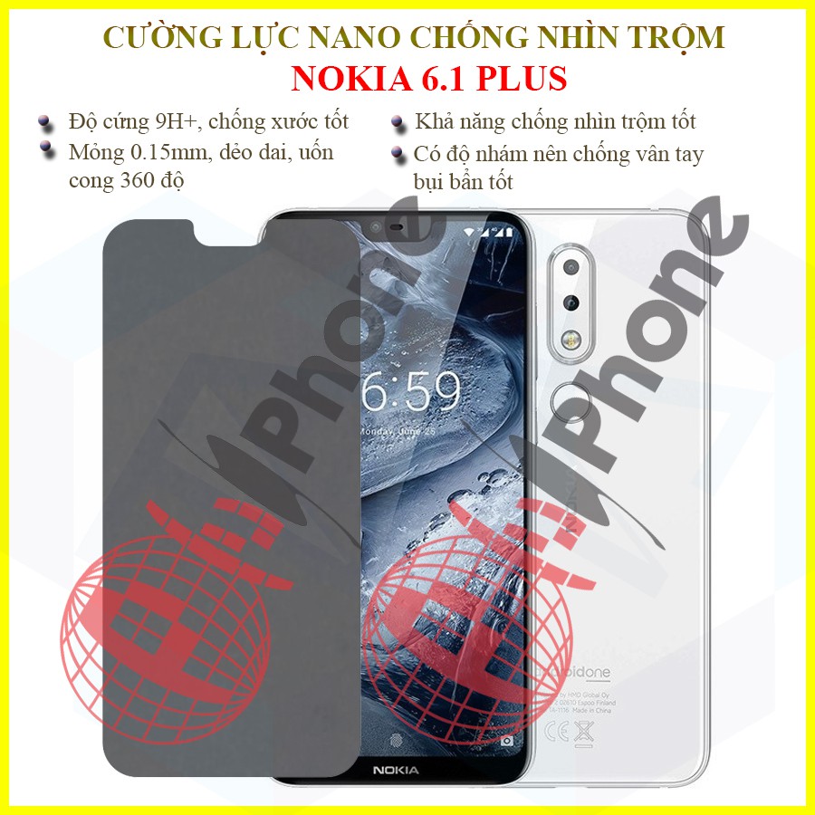 Dán chống nhìn trộm Nokia 6.1 Plus - Dán cường lực dẻo nano