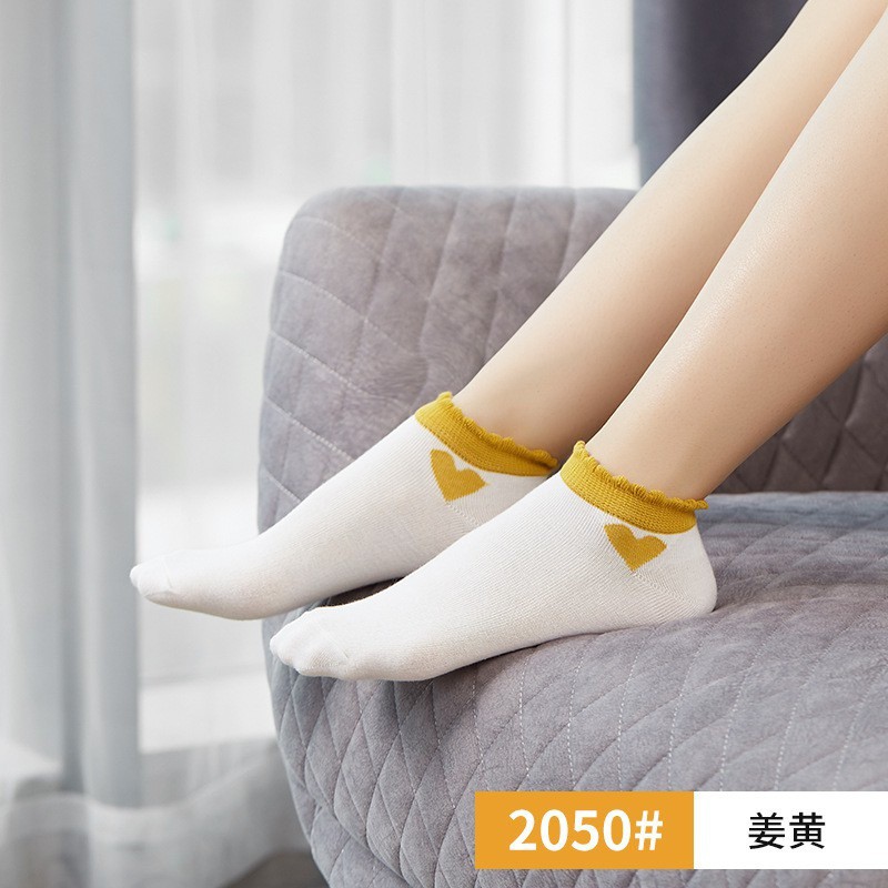 Vớ nữ cổ ngắn tất ngắn cổ phối bèo họa tiết trái tim đáng yêu - T029