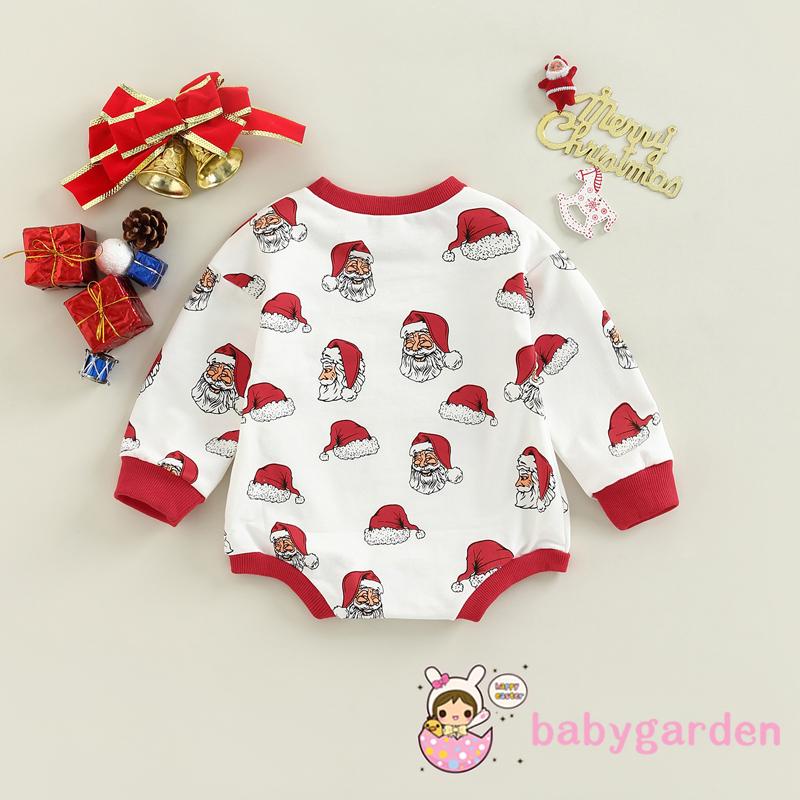 Bộ Áo Liền Quần Tay Dài Cổ Tròn In Hình Ông Già Noel / Chữ Dễ Thương Thời Trang Cho Bé Trai Và Gái 0-18 Tháng Tuổi