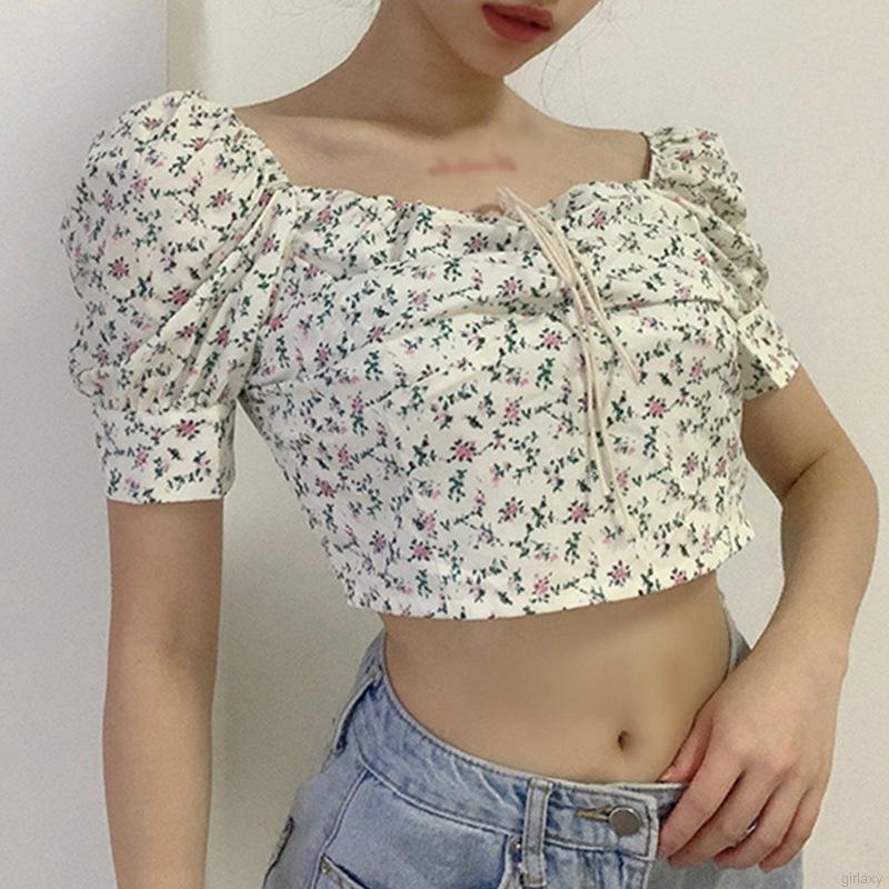 Áo Sơ Mi Tay Phồng In Họa Tiết Hoa Phong Cách Hàn Quốc Dành Cho Nữ