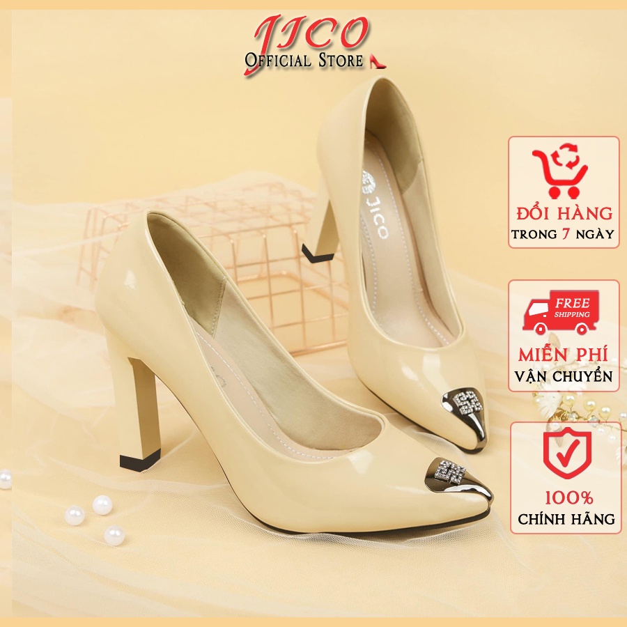 GIÀY CAO GÓT MŨI THẬP JICO MÀU KEM CAO 8 PHÂN - [ J4192 ]