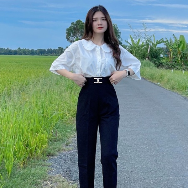 Áo sơ mi trắng tay lỡ ,áo sơ mi cổ sen , áo babydoll cổ sen dáng rộng dễ thương ( hình chính chủ ) PLA50
