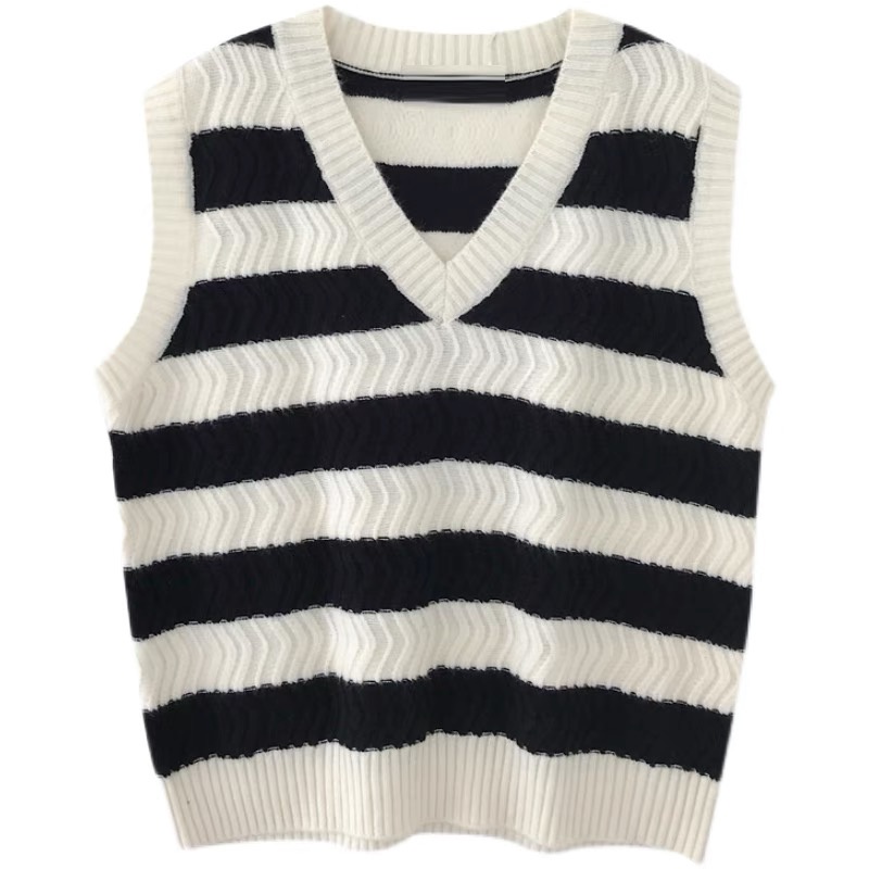 SUXI Áo Len Không Tay Dáng Rộng Họa Tiết Kẻ Sọc Thiết Kế Mới Thời Trang Mùa Thu Dành Cho Nữ