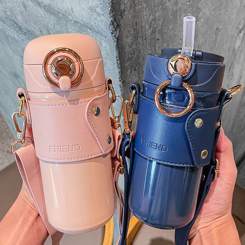 Bình Nước Giữ Nhiệt 480ML Bằng Thép Không Gỉ Dễ Thương Kèm Ống Hút Tiện Dụng Mang Theo Du Lịch