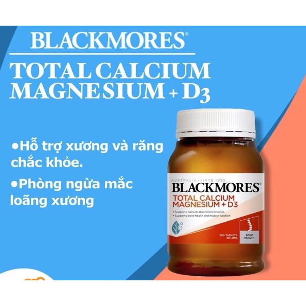 Viên uống chắc khỏe xương Blackmores Total Calcium Magnesium + D3 200 viên - Bổ sung canxi +Magie giúp phát triển xương