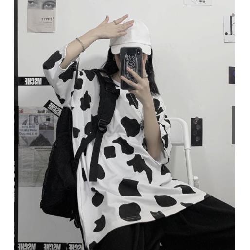 áo thun họa tiết bò sữa freesize, form giấu quần xu hướng mùa hè ་