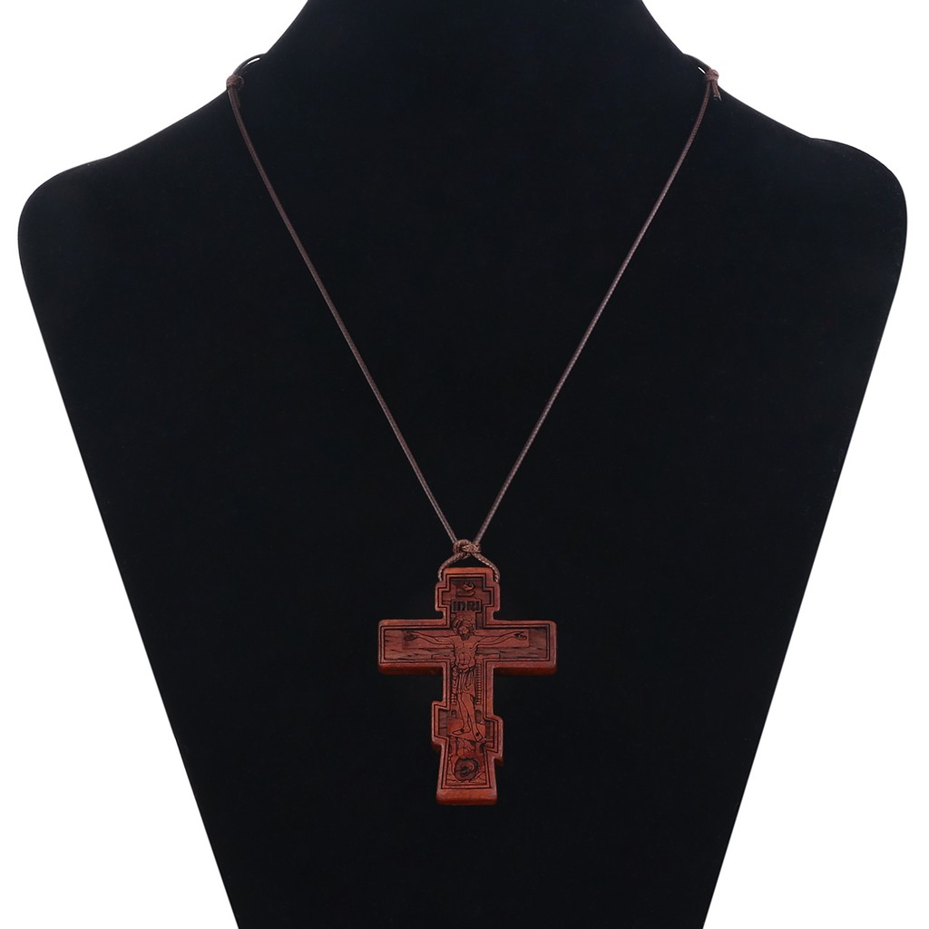 Dây chuyền bằng gỗ khắc hình chúa Jesus màu đỏ/đen