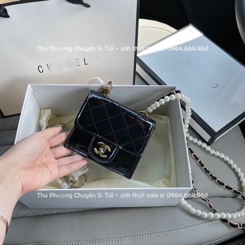 Túi mini đeo chéo CN logo x, hai dây xích và dây ngọc (hàng chuẩn ảnh)