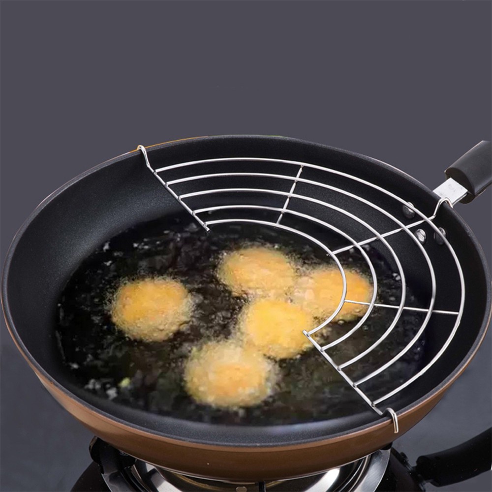 Vỉ gác chảo chiên ,rán, để ráo dầu mỡ, inox không gỉ loại to, dày dặn,tiện dụng