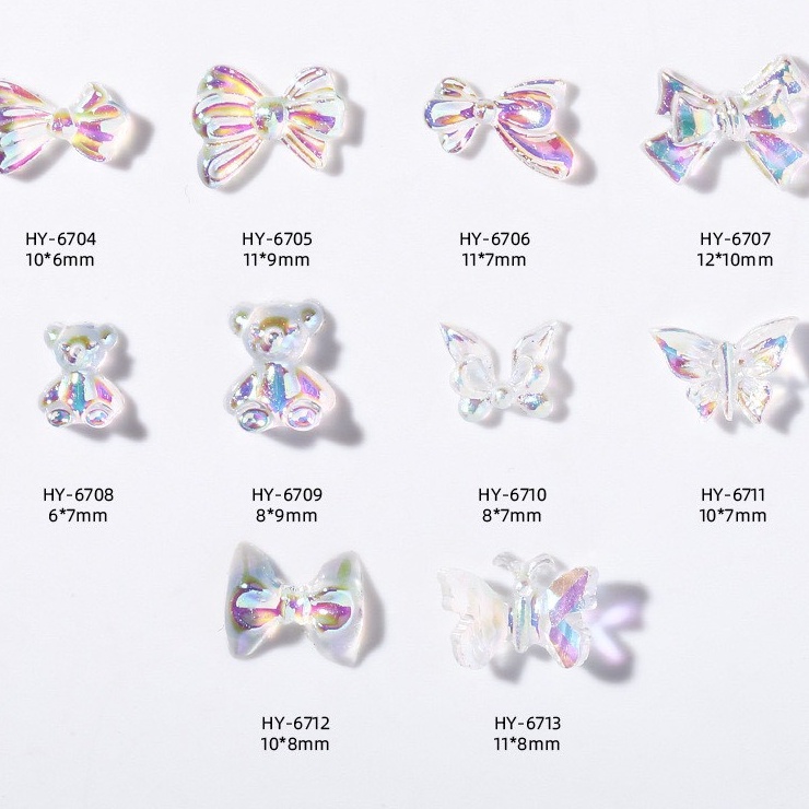 Charm nơ, bướm phủ nhũ tráng gương ánh trai trang trí móng