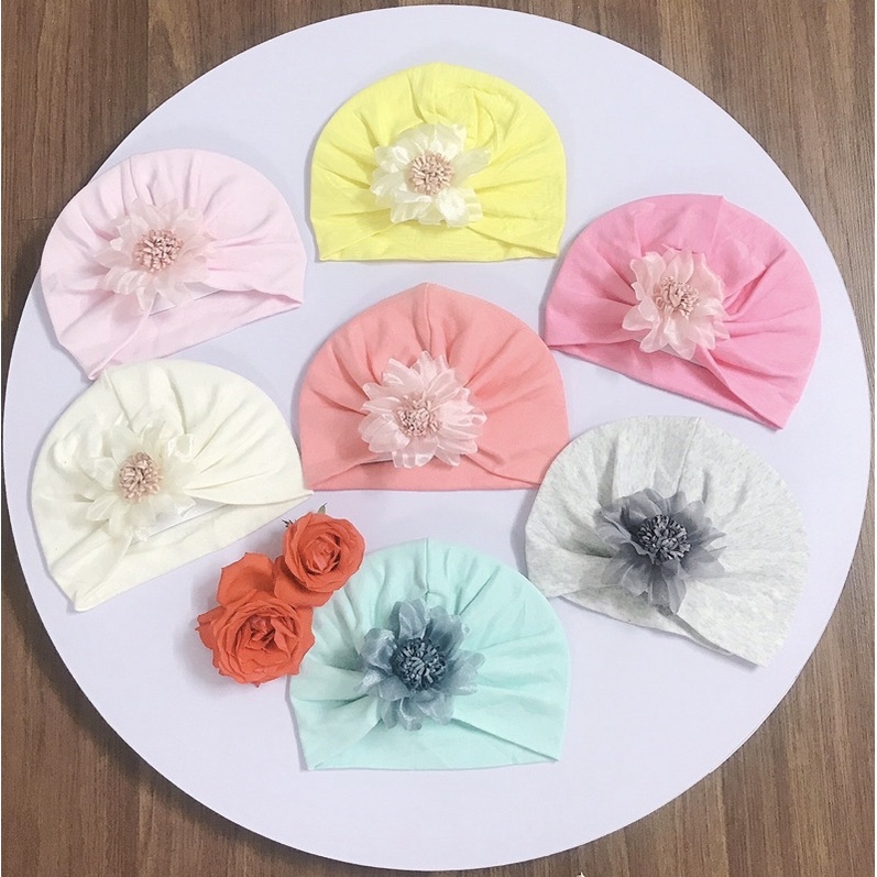 Mũ turban đính hoa cho bé gái ( Mẫu mới nhất)