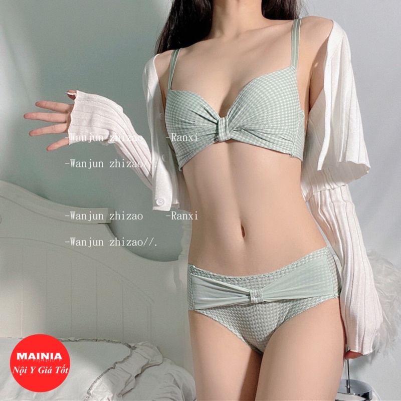 Áo Lót Nhún Nơ Hoạ Tiết Kẻ Caro Không Gọng Nâng Ngực Áo Ngực Nữ Teen Dễ Thương Thanh Lịch Cao Cấp Mainia Shop