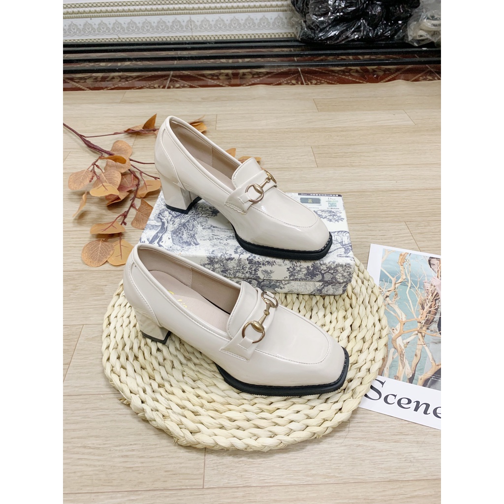 XẢ KHO (S99) Giầy cao gót nữ công sở, da bóng, gót 6 phân xích ngang (mã 7283)