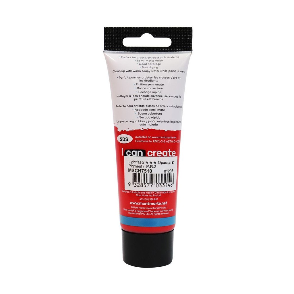 Màu Acrylic Mont Marte 75ml - Brilliant Red - Acrylic Colour Paint Signature 75ml (2.54oz) - MSCH7510