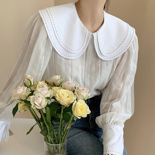 Sẵn i áo sơ mi voan cổ búp bê tay bồng cao cấp