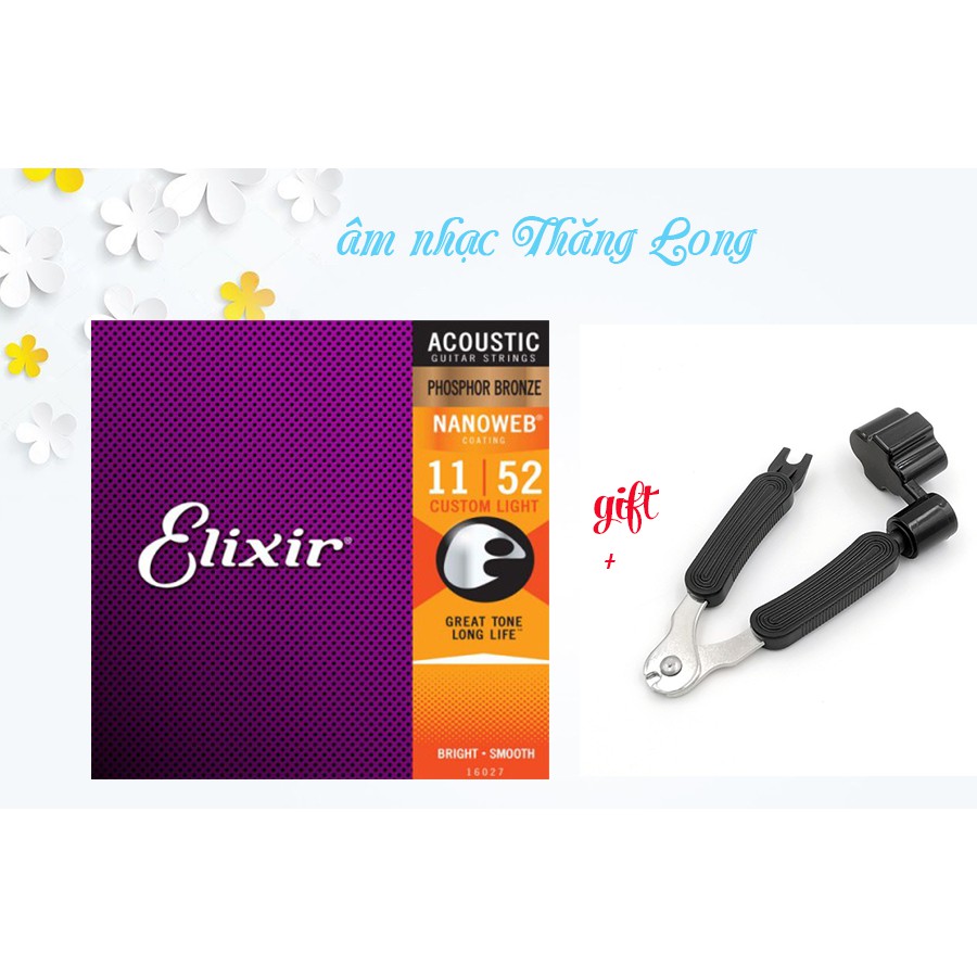 [Chính Hãng USA]Bộ 6  Dây Đàn Guitar Acoustic cao cấp Elixir 16027 [Size 11] Tặng kèm dụng cụ thay dây 3 trong 1