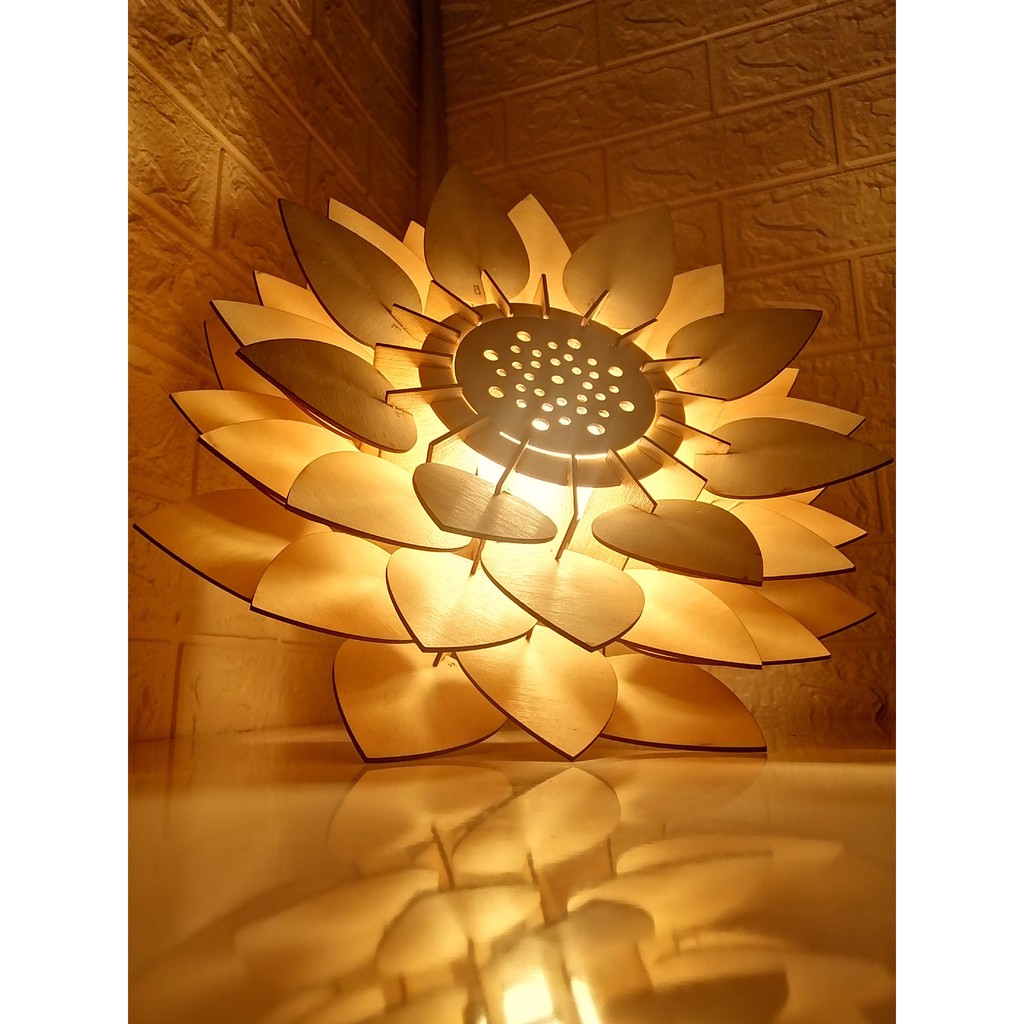 Đèn gỗ trang trí thả trần hoa sen cao cấp DC019 (Full Bộ)