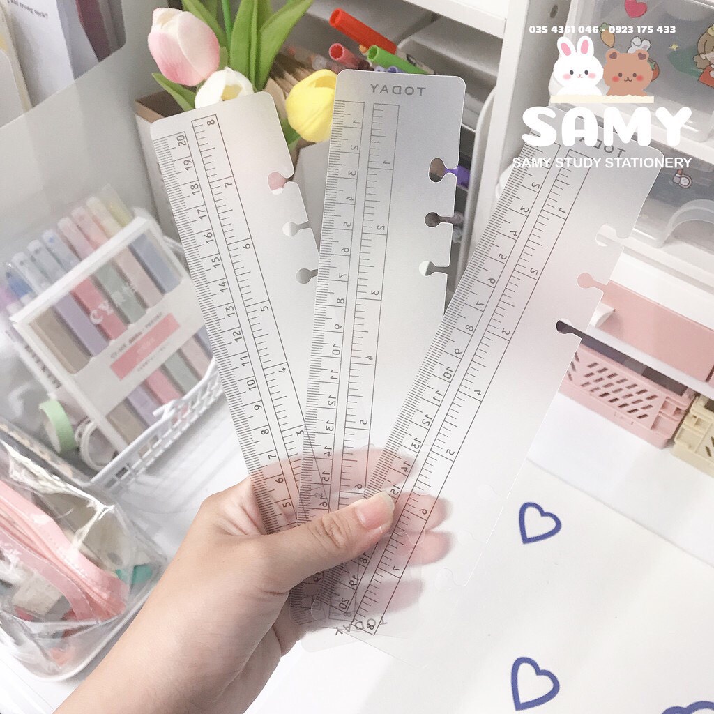 Thước Trong Suốt Gắn Sổ Còng Binder Size A5 6 Lỗ Trang Trí Sổ Tay Planner Bullet Journal