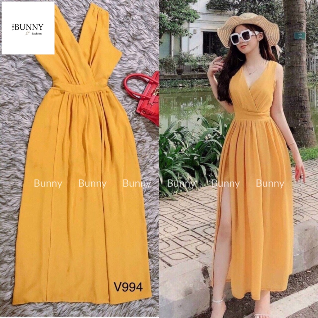 Maxi biển cổ tim thời trang vải voan có nhiều màu cho bạn lựa chọn