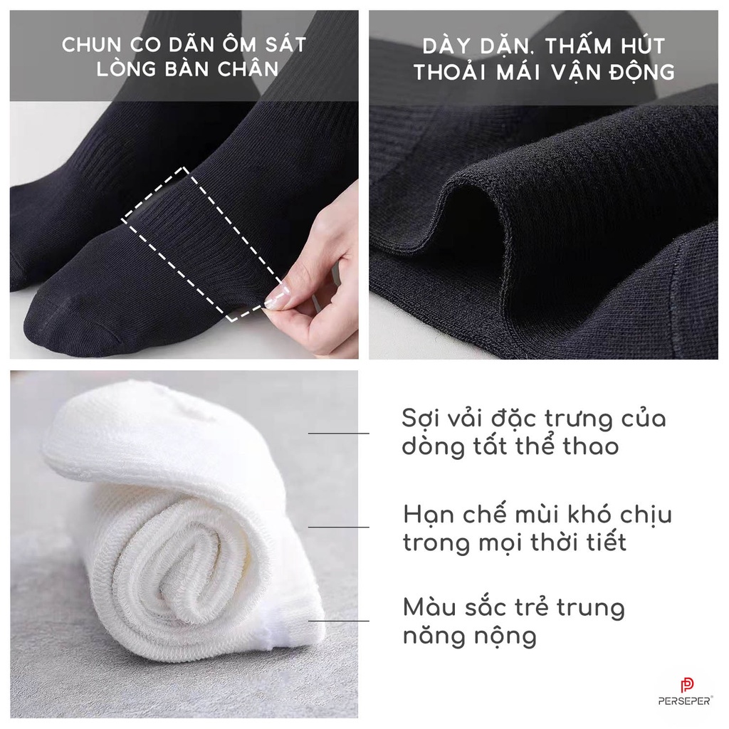 Tất Nam Nữ Cổ Cao Trắng Đen Vớ Chân Dài Trơn Thể Thao Vải Dày Cao Cấp Thời Trang Hàn Quốc - Hot Store