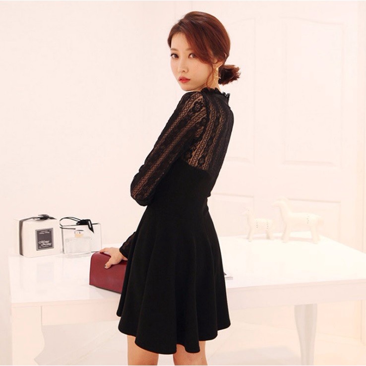 W4547 Đầm xòe phối ren thắt nơ cao cấp cho người mập hàng nhập