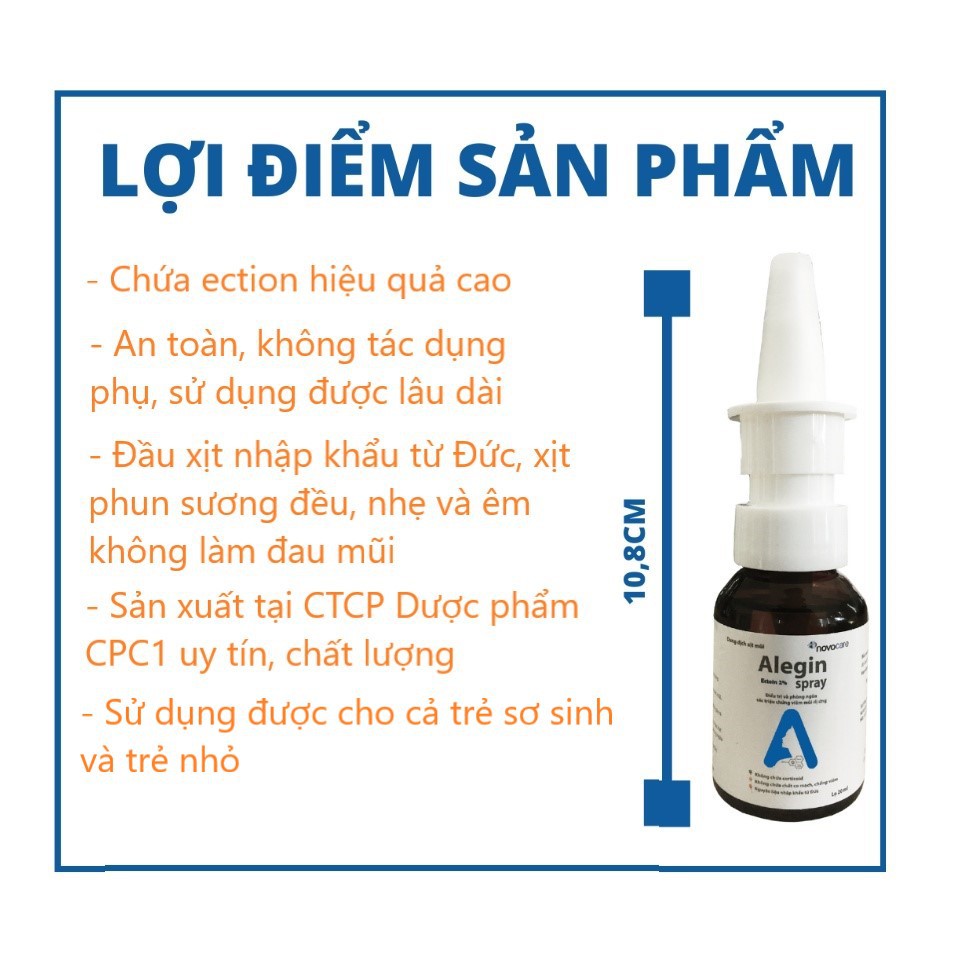 ALEGIN SPRAY dung dịch xịt làm giảm và phòng ngừa VIÊM MŨI DỊ ỨNG chứa ECTION không CORTICOID, CHẤT CO MẠCH, CHỐNG VIÊM