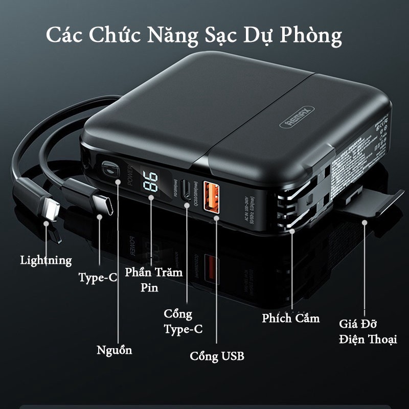 [NEW] Remax RPP-20 - Pin sạc dự phòng dung lượng 15000mAh tích hợp sẵn 2 đầu ra (Có thể cắm trực tiếp thay củ sạc)