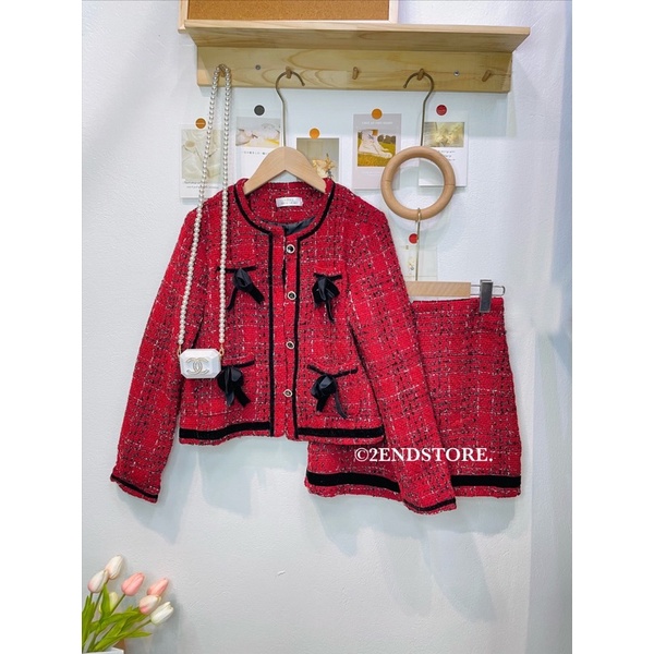 2END Set bộ dạ tweed nữ tone đỏ