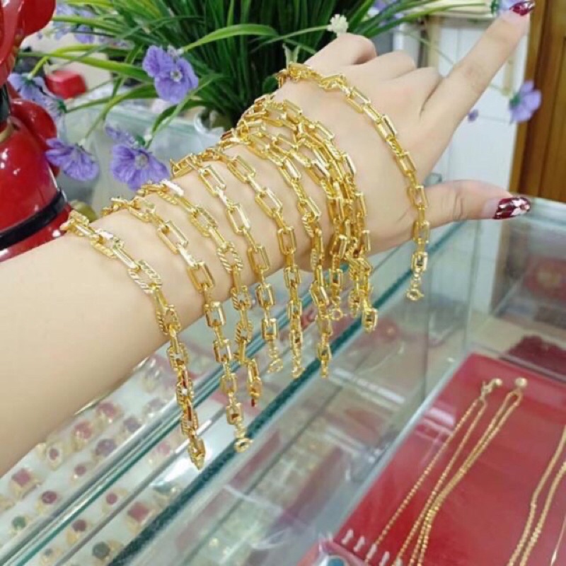 Lắc tay mắc xích vuông mạ vàng 18k siêu đẹp có size em bé LV38
