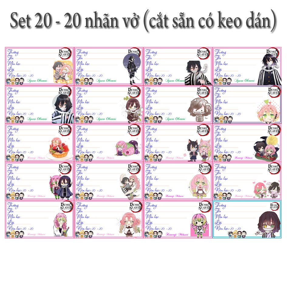 Nhãn vở anime Kimetsu No Yaiba nhân vật Iguro Obanai