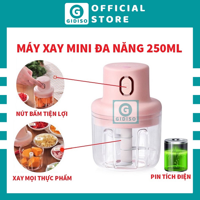 Máy Xay Mini Sạc Điện GIDISO Có Cổng Sạc Usb Xay Hành Tỏi Rau Củ Quả Đồ Ăn Dặm